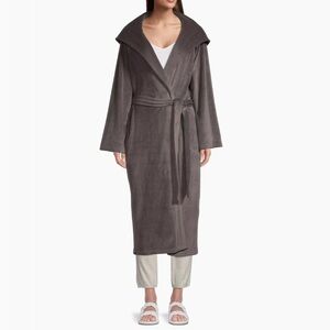 Barefoot Dreams  Luxechic® Belted Hooded Robe NEW Carbon Gray Velour Cozy $198